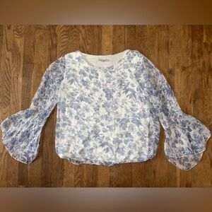 Viola Borghi 100% Silk Floral Bell Sleeved Sheer Overlay 3/4 Sleeve Top Size M
